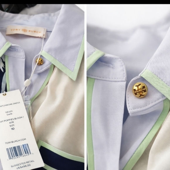 Tory Burch Patchwork Dress with Gold Accents MSRP $498 - Picture 2 of 8